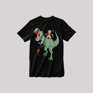 Un gato Samurai montando a un T-Rex